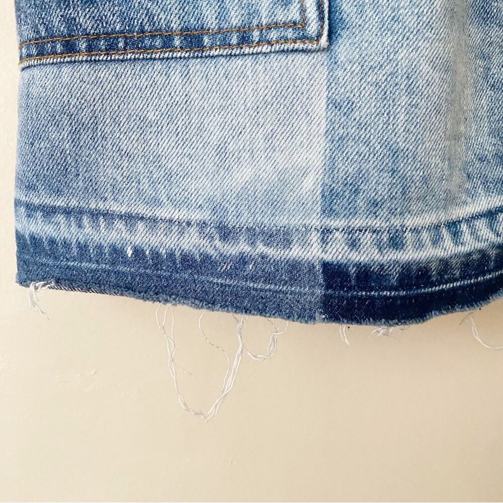 Free People | Patchwork Denim Jumper Overall Mini Dress Distressed Pockets SZ 4 - Picture 7 of 10